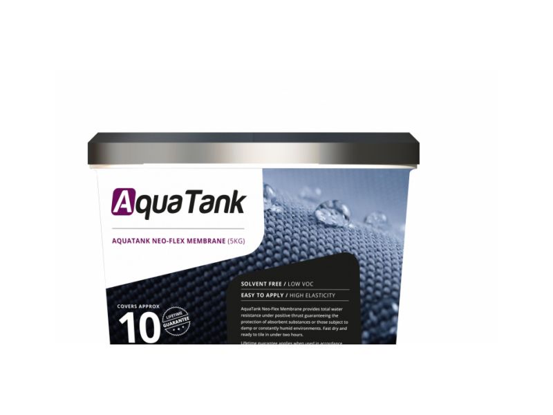 AquaTank Neo-Flex waterproofing membrane applied to bathroom floor before tiling
